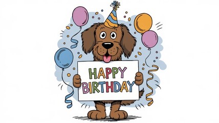 Fototapeta premium A Cheerful Dog Celebrating a Birthday With a Party Hat and Colorful Balloons in a Festive Atmosphere