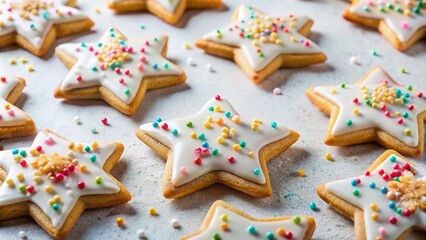 Delight in the holidays with festive star-shaped cookies, beautifully captured in minimalist photography. Celebrate the season with simple yet