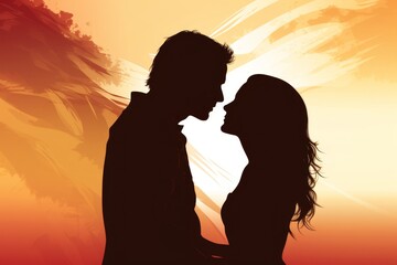Minimalist silhouettes of lovers leaning towards each other in elegant profile design