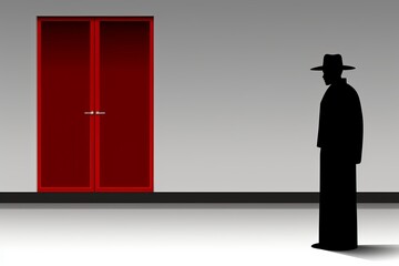 Fototapeta premium Minimalist iconography featuring a doorman opening a door with simple lines and shapes design