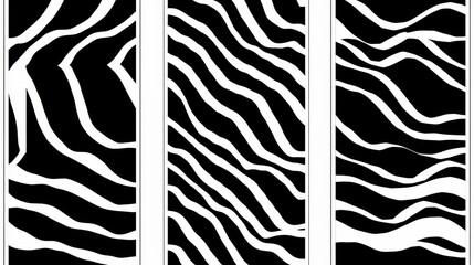 Set of 3 frame wall art with abstract black and white patterns, perfect for use in graphics