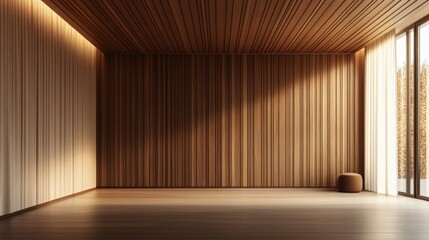  minimalist empty room featuring a beautiful wooden wall