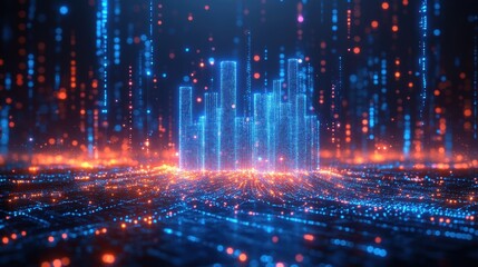 Futuristic Digital Cityscape with Glowing Lights