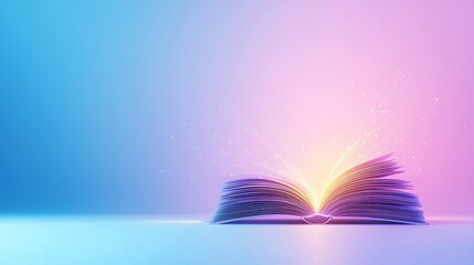 An open book emitting a radiant glow against a vibrant gradient background.