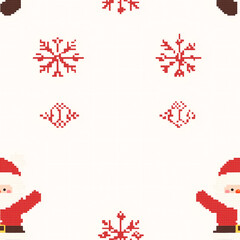 Christmas seamless pattern with santa - pixel textured