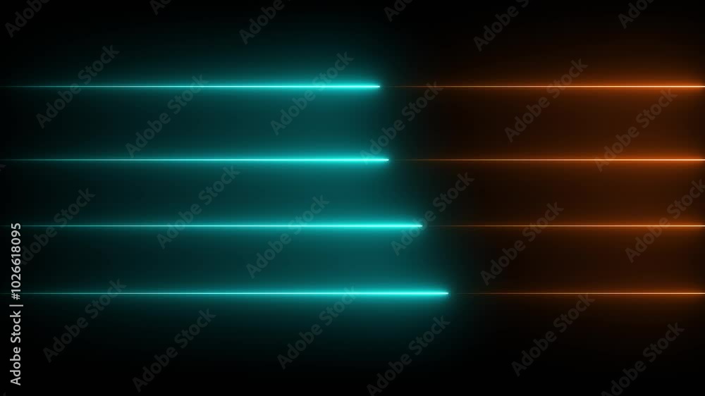Poster cyan and brown color icon black background neon line shapes animation of glowing horizontal geometri