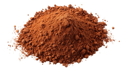 Cocoa powder heap on a transparent or white background, ideal for culinary and baking use.