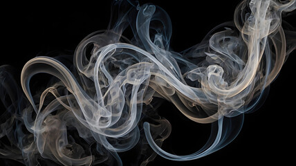 Obraz premium Abstract Smoke Swirls: Ethereal Dance of Gray and Beige Smoke on Black Background 