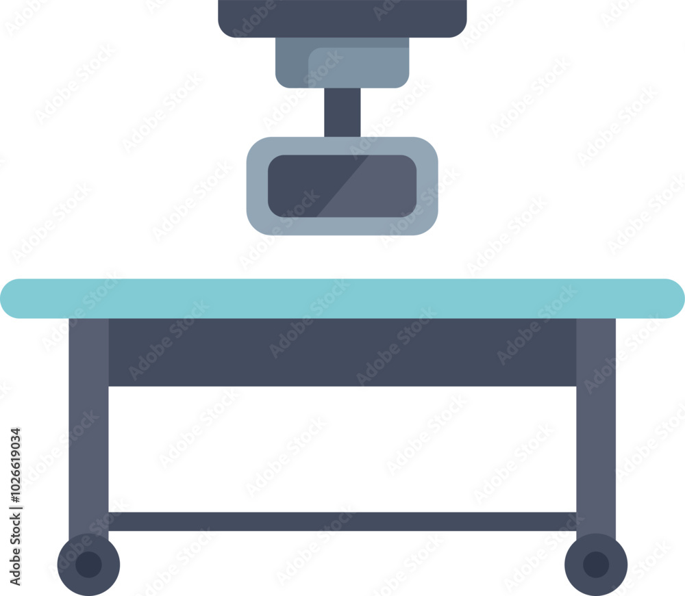 Poster surgical lamp is hanging over an empty operating table, creating a sterile and important atmosphere