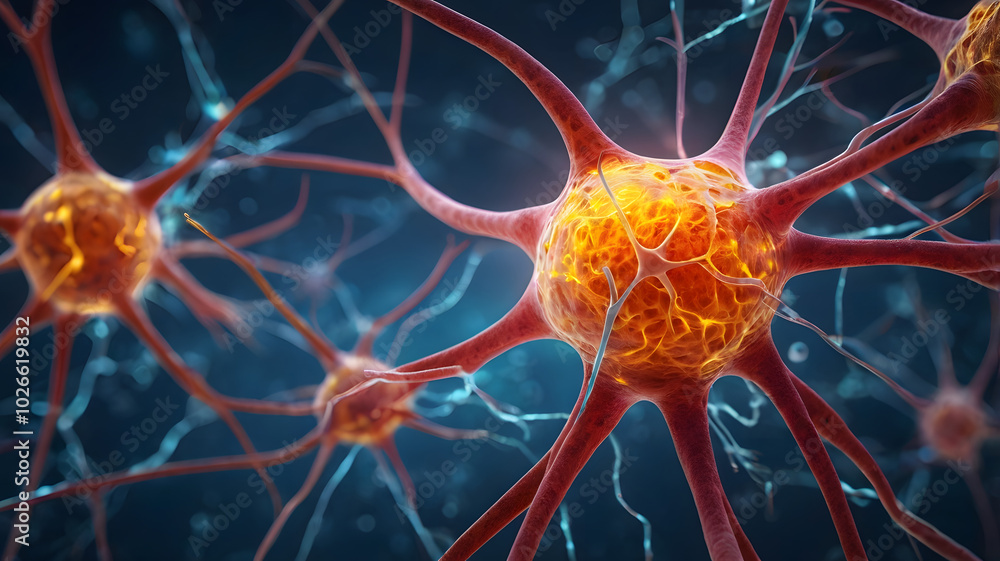 Aufkleber neural network intrigue: microscopic view of vibrant, interconnected neurons. a mesmerizing image pe
