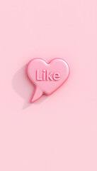 Sweet pink 3d love like heart social media notification speech bubble icon pin isolated on light pink pastel color wall background with shadow minimal conceptual 3D rendering isolated with white hig