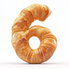 3D number 6 with croissant texture realistic modern design, soft lighting, white background5f0704887