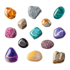 Top View Collection of Colorful Polished Stones, Showcasing Nature's Vibrant Palette and Unique Textures.