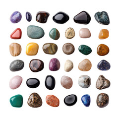 Top View Collection of Colorful Polished Stones, Showcasing Nature's Vibrant Palette and Unique Textures.