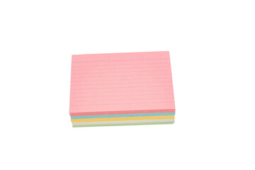 A stack of colored note paper with a pink top on a transparent background. The paper is multi-colored and has many shades.