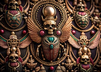 Fototapeta premium Egyptian Scarab Skeleton Hands Seamless Pattern for Gothic Fashion T-Shirt Design