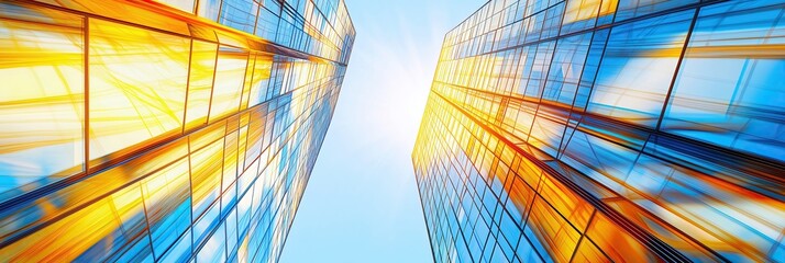 Business background, skyscrapers and glass with blue sky
