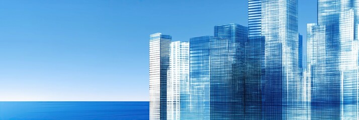 Business background, skyscrapers and glass with blue sky