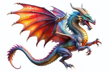 Fototapeta premium Elegant 3D CG Rendering of a Flying Dragon on White Background for Fantasy Architecture Projects