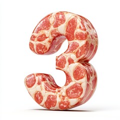 Fototapeta premium 3D number 3 with fresh meat texture realistic modern design, soft lighting, white background