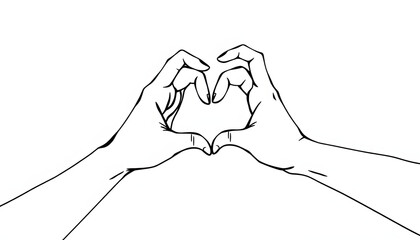 Doodle love heart hand gesture for print design. Vector illustration, flat design isolated with white highlights, png