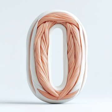 3D number 0 with muscule texture realistic modern design, soft lighting, white background 