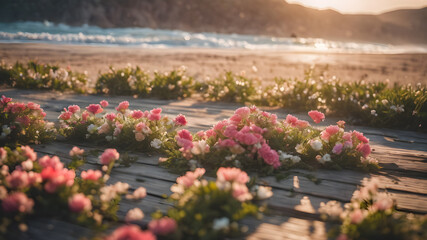 Naklejka premium Beautiful flowers on the beach of sea