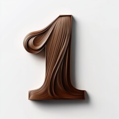 3D number 1 with woman brown long hair texture realistic modern design, soft lighting, white background 