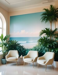 Obraz premium Modern design pale color waiting Room, nature landscape artwork on One of the walls