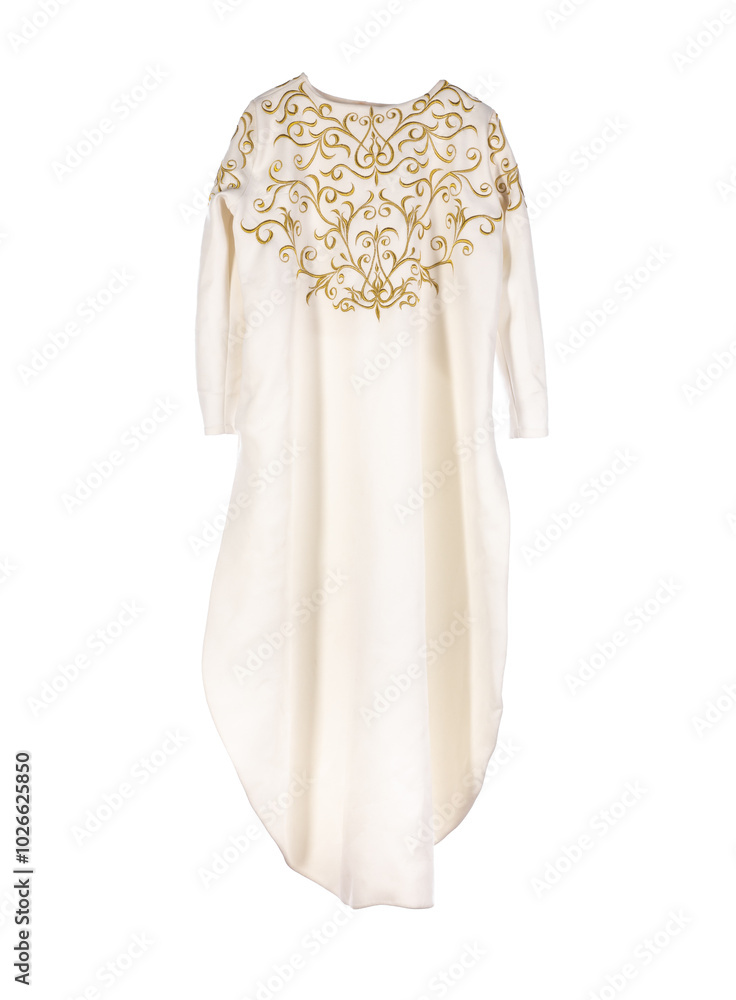 Canvas Prints white dress with golden floral pattern isolated on white background