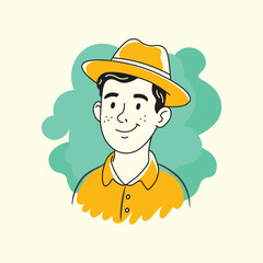 Young man with hat doodle style illustration