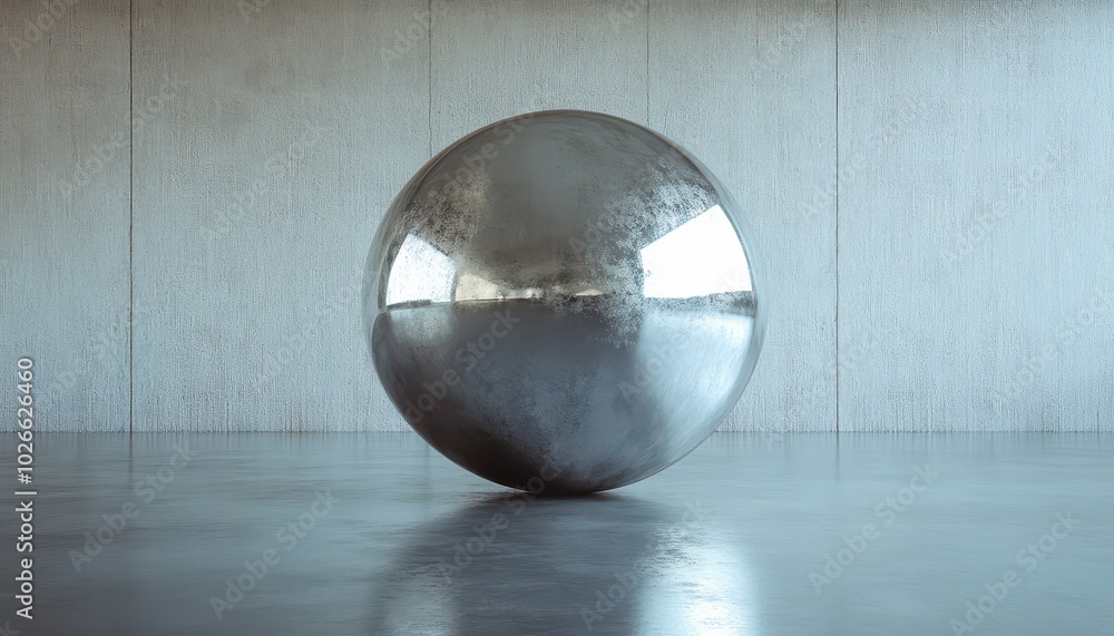 Poster silver spherical dome prism rendering with seamless looping virtual animation