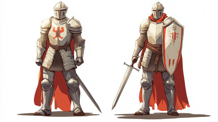 Obraz premium Illustration cartoon medieval knight in armor 
