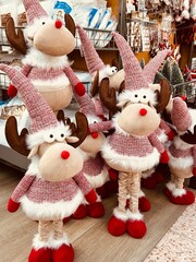 christmas decorations, store with Christmas toys, balloons on the shelves, Christmas tree, gnomes, 