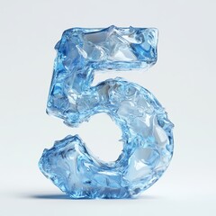 Obraz premium 3D number 5 with blue ice texture realistic modern design, soft lighting, white background 