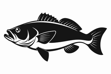 Bass Fish Silhouette, Largemouth Bass Fish Silhouette Vector Illustration