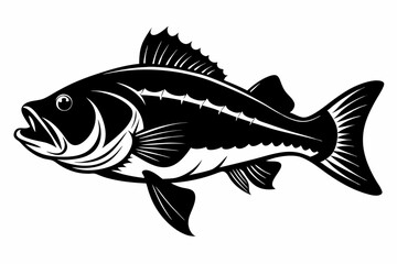 Bass Fish Silhouette, Largemouth Bass Fish Silhouette Vector Illustration