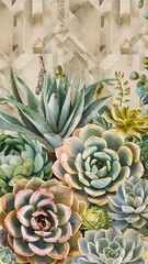 Fototapeta premium Succulent botanical flowers. Watercolor illustration set. Seamless background pattern. Fabric wallpaper print texture.