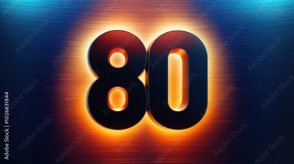 Poster brightly lit number 80 displayed on a textured background with vibrant colors