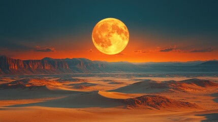the hottest desert in the world, also known as the Desert with the full moon above the horizon
