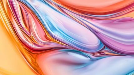 Obraz premium A glossy, fluid abstract texture with swirling, smooth shapes that reflect a rainbow of colors, from soft pastels to bright neons, creating a dynamic, ever-changing surface.