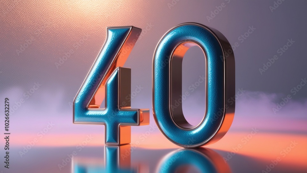 Aufkleber shiny blue number 40 displayed in an artistic setting with soft lighting and mist