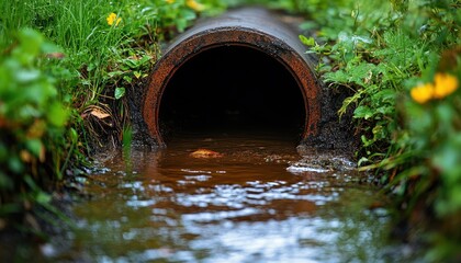 Sewer pipe maintenance activity near a green area to prevent blockages