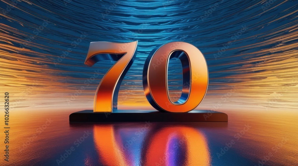 Aufkleber bright and modern 3d rendering of the number 70 with vibrant colors and dynamic background