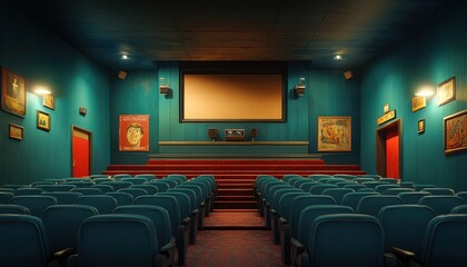Empty cinema hall with seats ready for moviegoers in a cozy setting
