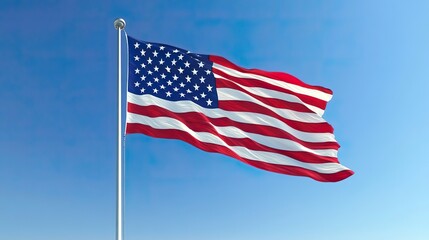 Naklejka premium A classic American flag waving gently in the breeze against a clear blue sky