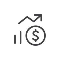 Dollar up icon Thin outline art symbol