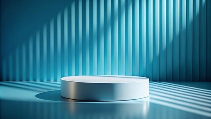 Empty Round Cylinder Platform Podium for Product Display on Blue Background - Ideal for Cosmetics Photography