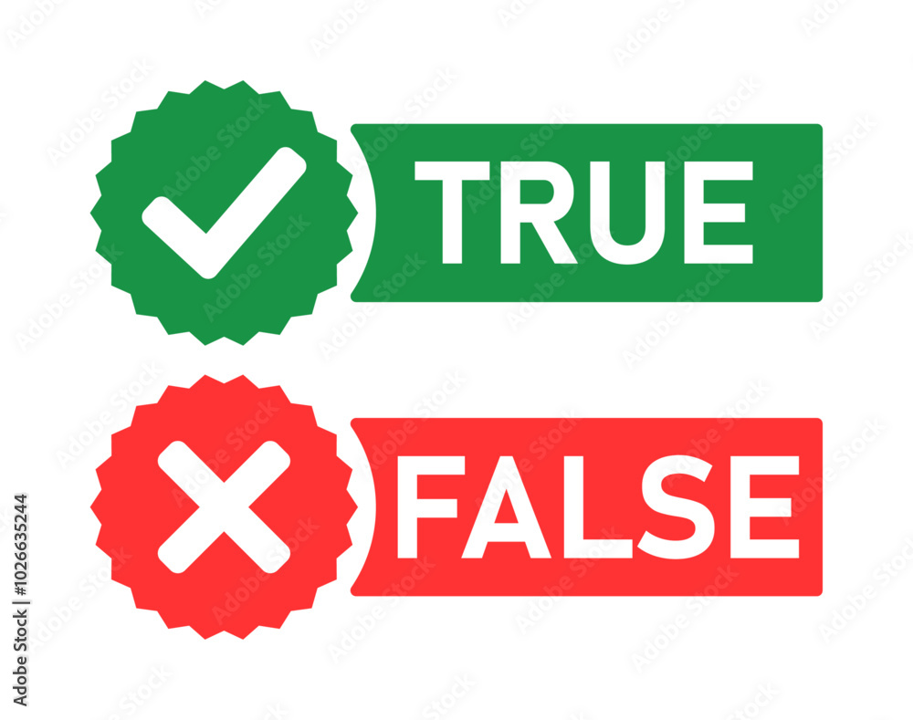 Leinwandbilder true and false dialogue box with tick and cross, right and wrong mark in green and red color. check 