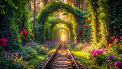 Enchanted Drone View of the Old Forest and Railway Tunnel of Love